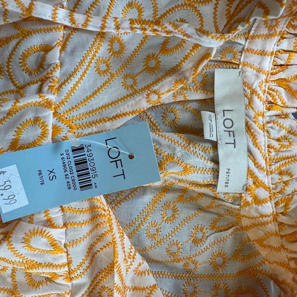 LOFT White and Orange Patterned Flutter Sleeve Bl… - image 4